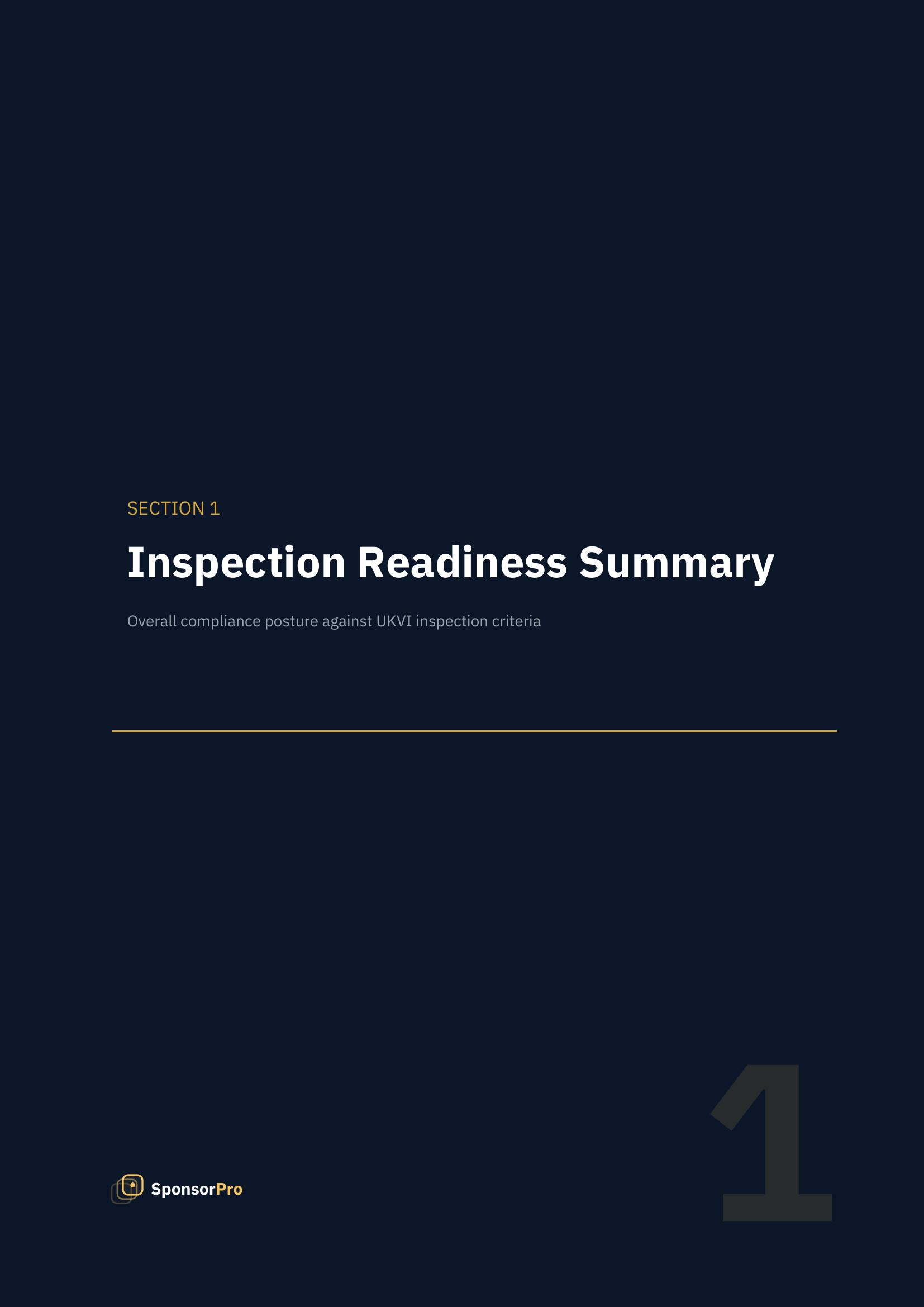 Section 1: Inspection Readiness Summary
