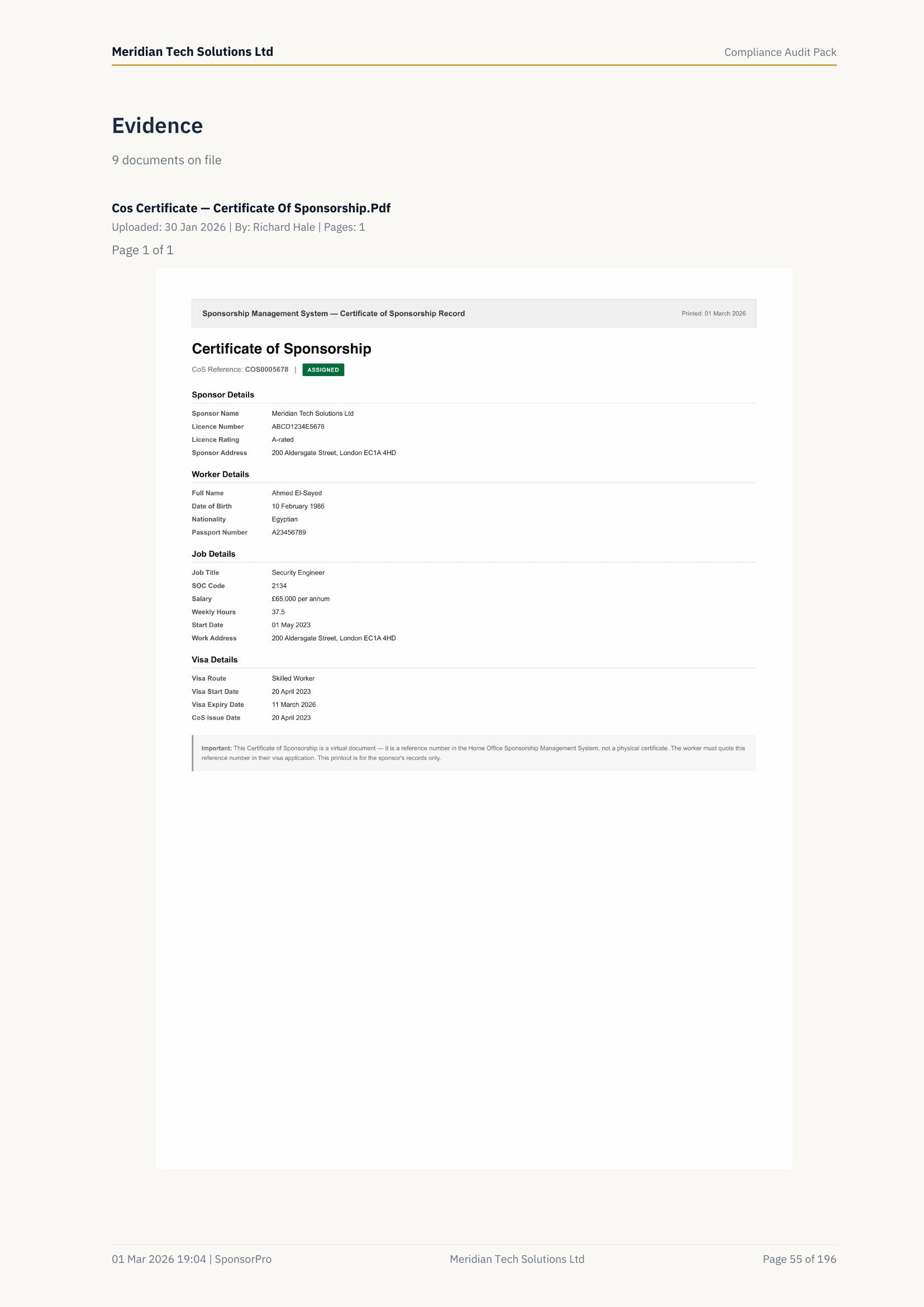 Worker: Ahmed El-Sayed — Certificate of Sponsorship