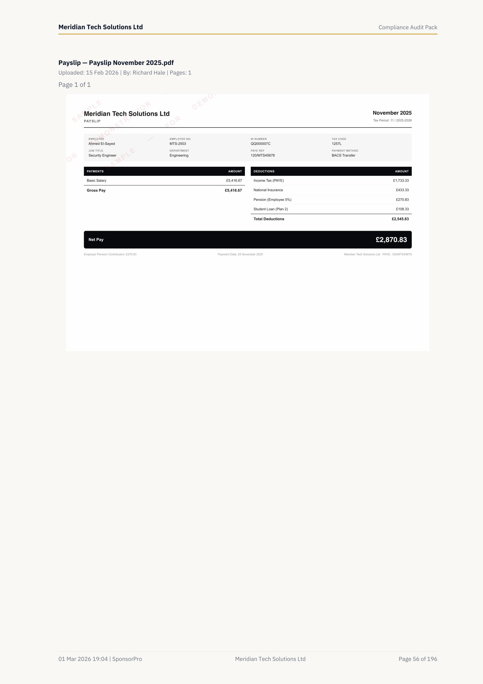 Worker: Ahmed El-Sayed — Payslip
