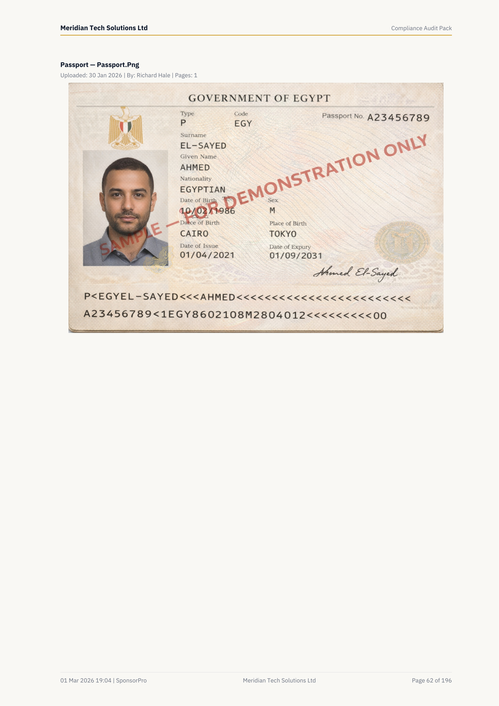 Worker: Ahmed El-Sayed — Passport