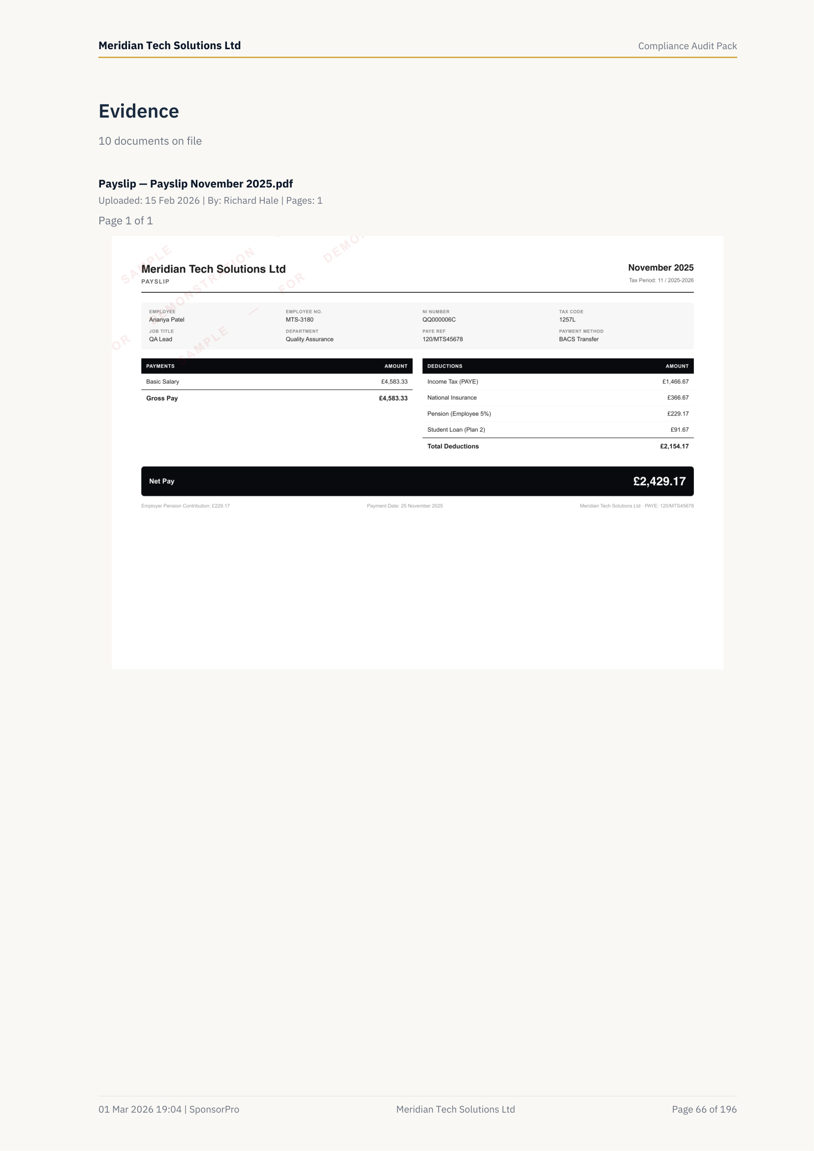 Worker: Ananya Patel — Payslip