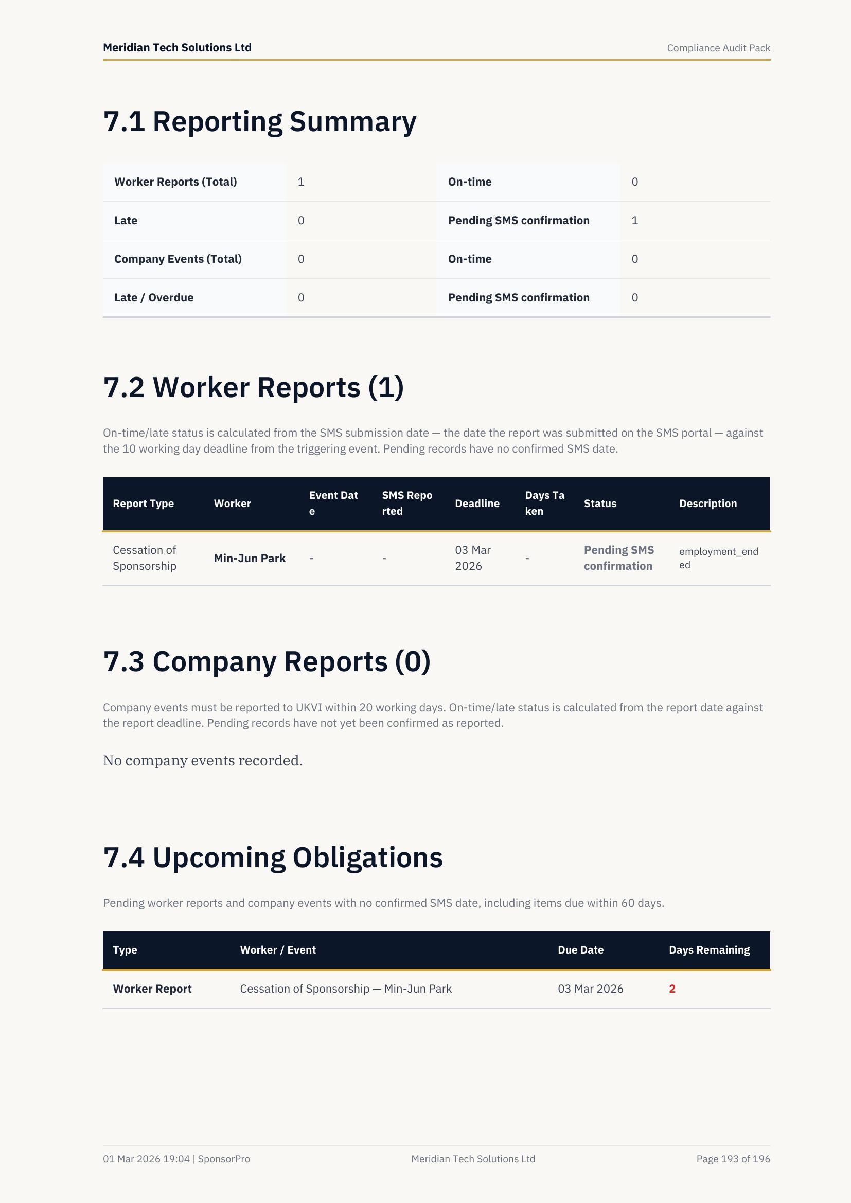 Reporting Summary, Worker Reports & Obligations